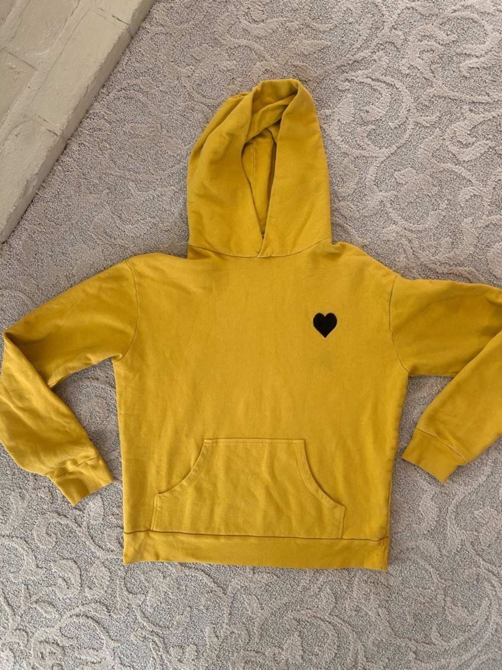 SPRWMN-Mustard Yellow Hoodie with Black Heart Embroidered Chest Patch